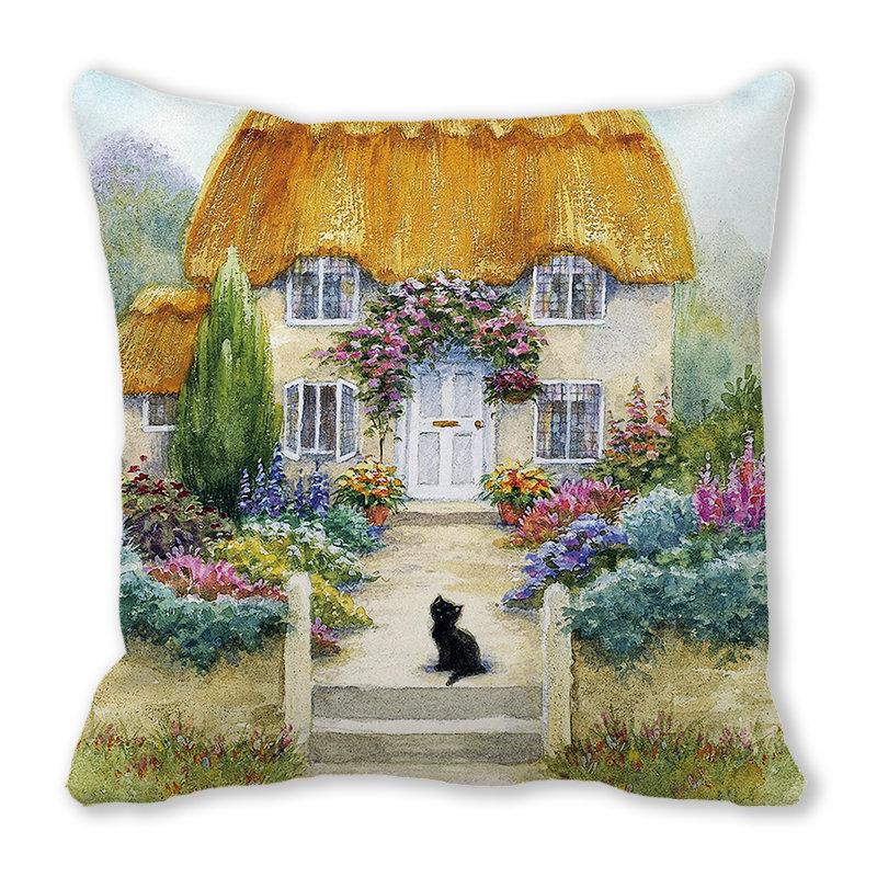 Pernă de canapea cu aspect de piele de piersică, model Crăciun Fericit, pisică și animal - ZT422