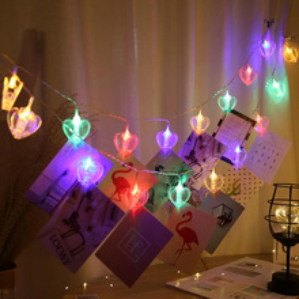 Colorful LED Heart Clip String Lights - Romantic Indoor Decorative Photo Lights