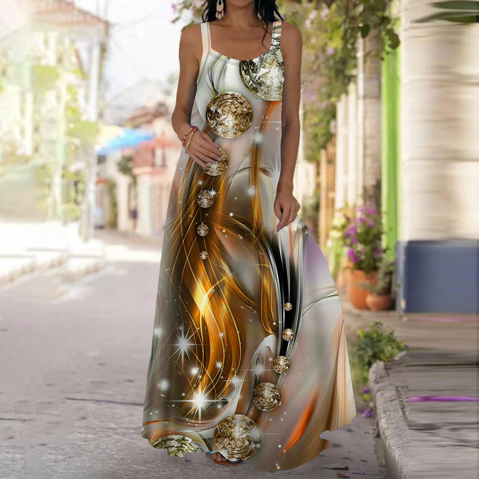 

Женское платье-комбинация Длинное платье макси Платье с сапфировым принтом Весна и лето с V-образным вырезом Для отдыха и отпуска 4XL оранжевый