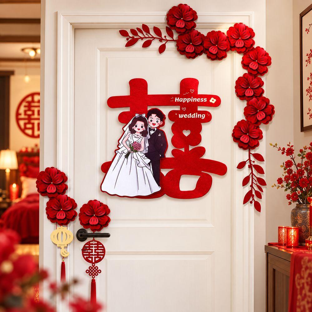 Chinese Wedding Door Decorations Artificial Flowers Double Happiness Sign Home Entrance Decor