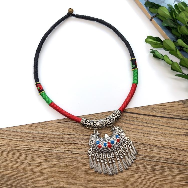 

Handmade retro embroidery tassel short collar women s versatile personality bell necklace performance necklace