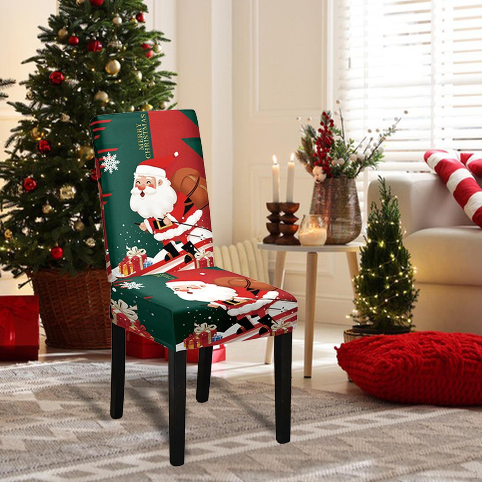 

Christmas Chair Cover Slipcover Easily Install Festival Ornaments Holiday Decor Xmas Style C