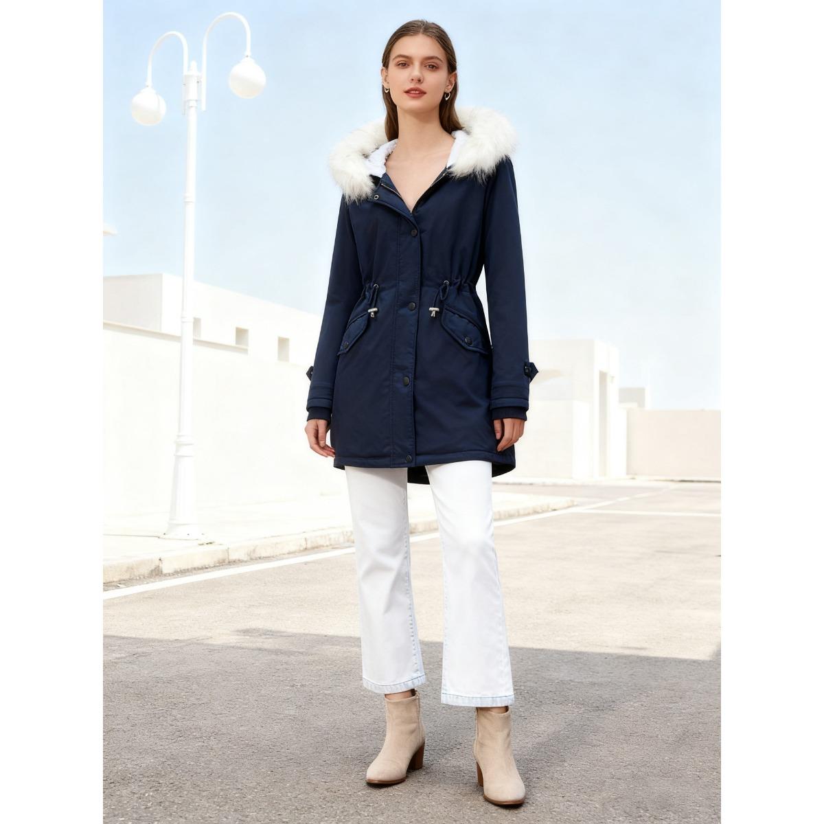 

Hot Sale Men s Fleece Lined Hooded Jacket Waterproof Windproof Winter Fall Coat with Fur Collar for Europe America XXL Темно-синій