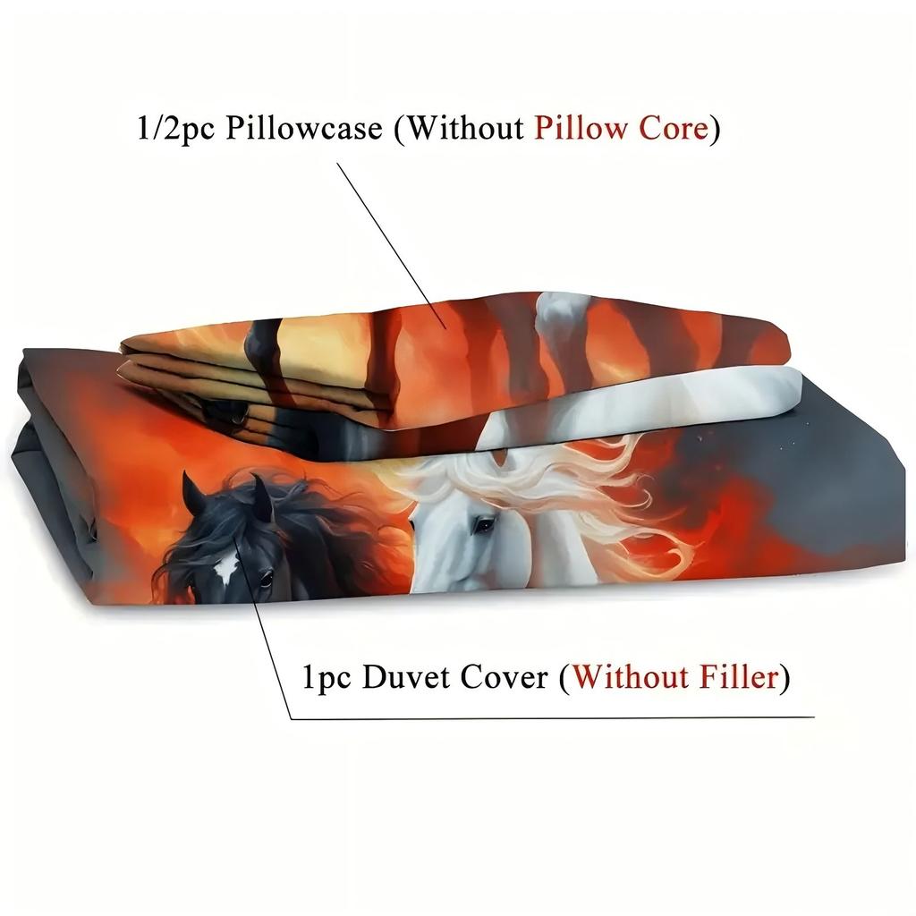 Red Flame Run Horse Pattern Printed Duvet Cover Soft Comfortable Oil Paint Style Bed Set Wildlife Theme Quilt Cover Pillowcases