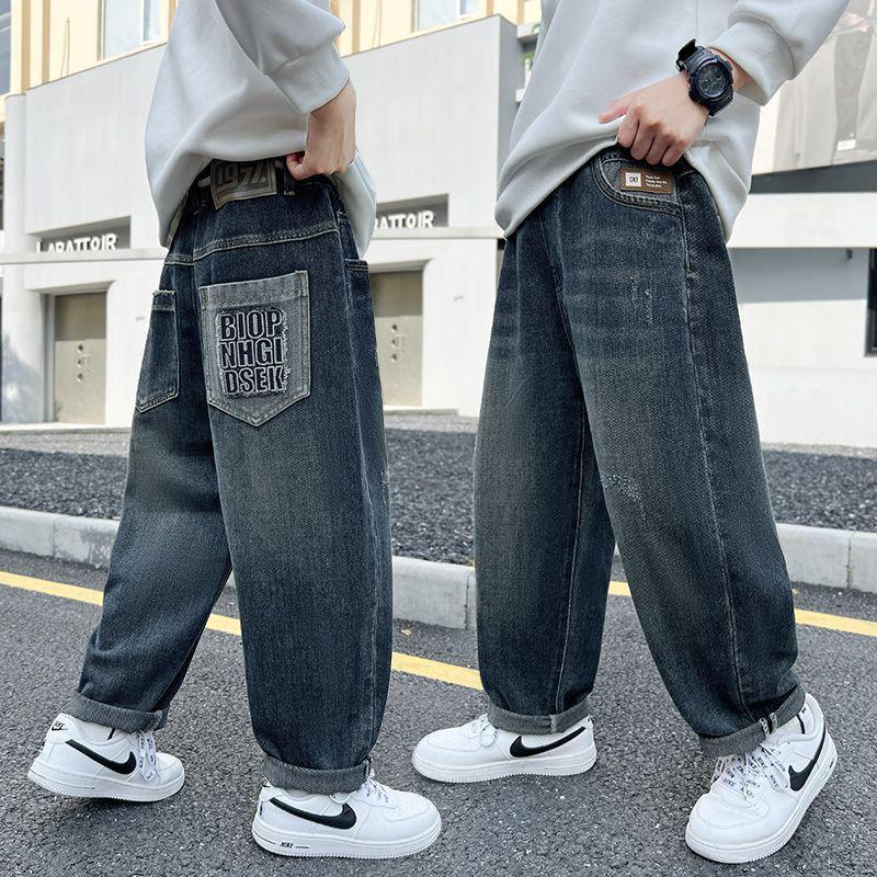 Jean molletonné pour garçon: Pantalon décontracté ample style coréen pour printemps/automne pour enfants de taille moyenne et grande 2025.