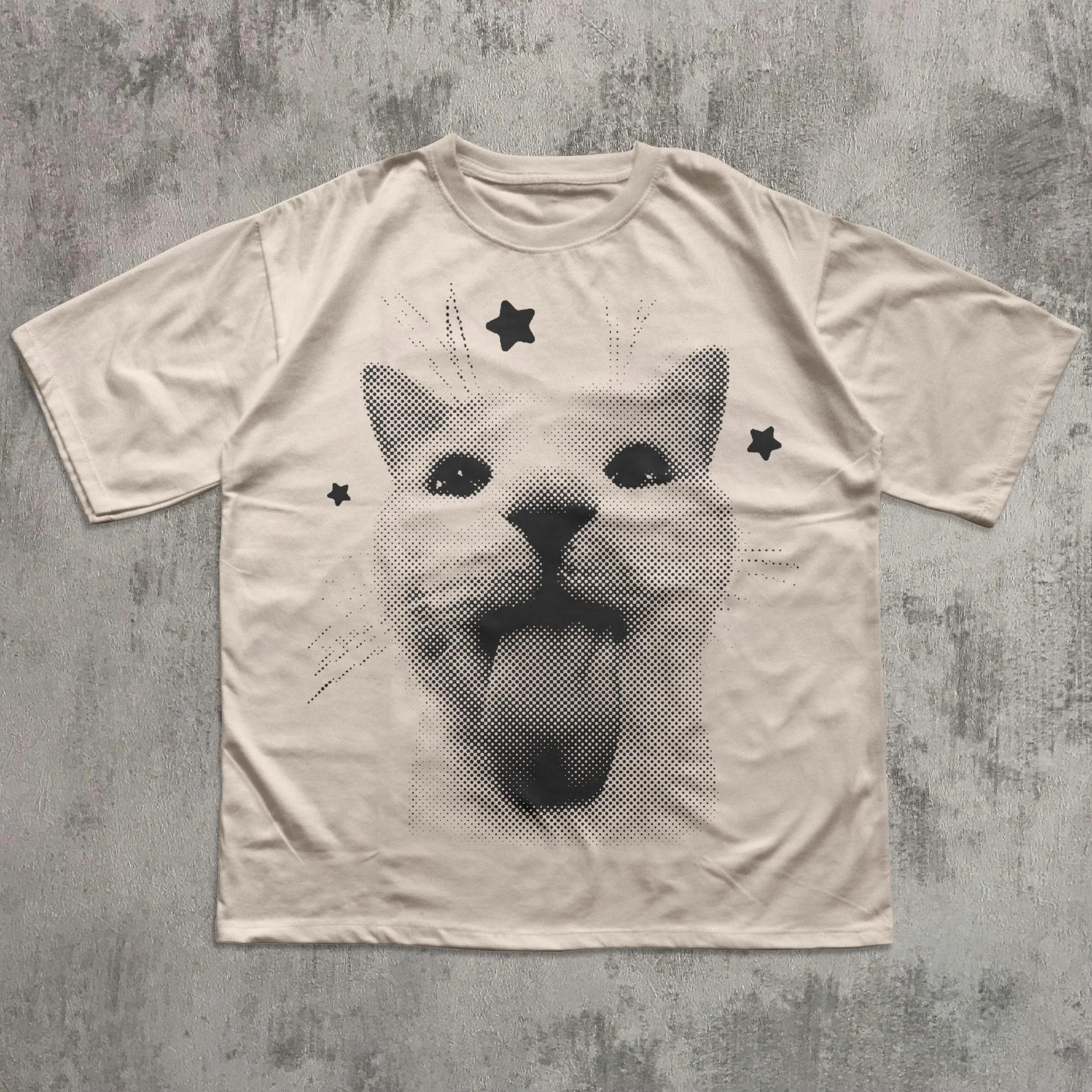 

2026 Summer Womens Funny Y2k Cat Print TShirt Unisex Cotton and Breathable Short Sleeve Oversized Loose Casual 4XL