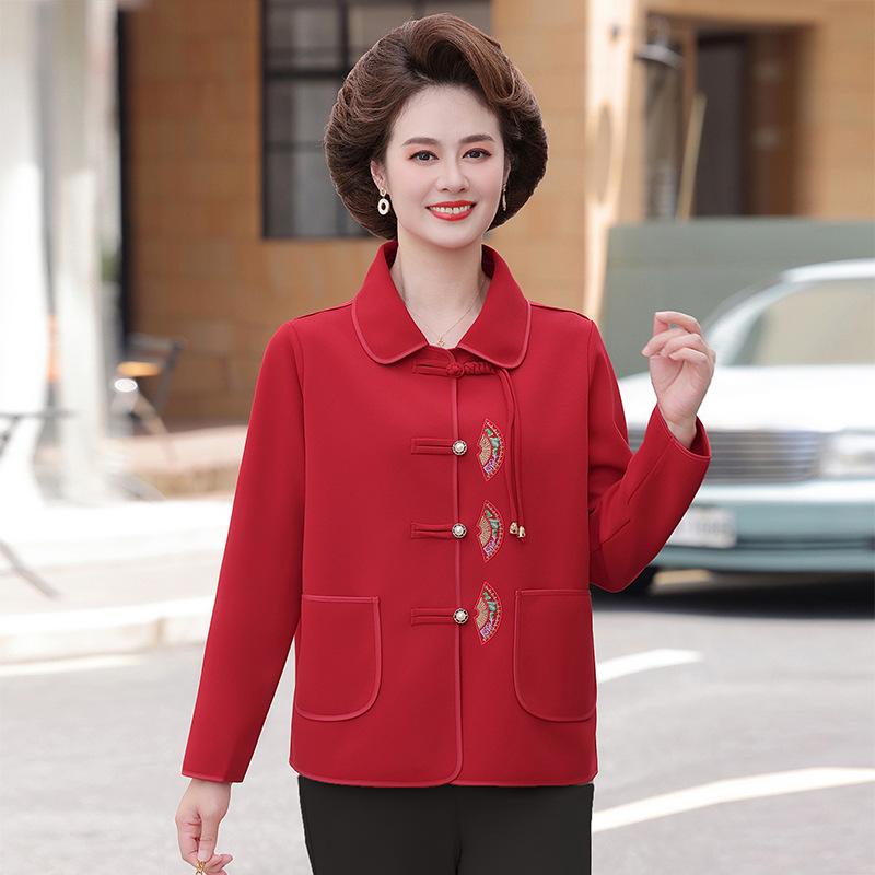 

Chic Embroidered Jacket for Middle-Aged Moms - 2026 Chinese Style Spring & Autumn Fashion 3XL (for 120-135 jin)