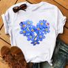 Maycaur Cute Floral Print Women T Shirt Summer Casual Short Sleeve Tshirt Ladies White Flower Tshirt