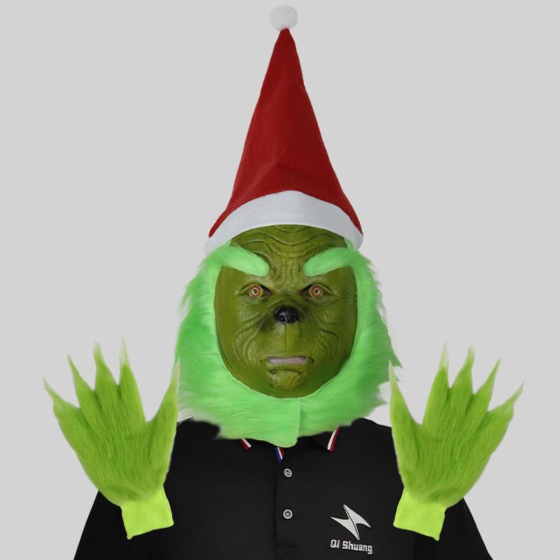 Hilarious Grinch Mask And Green Furry Gloves Set Ideal For Christmas Parties And Halloween Celebrations