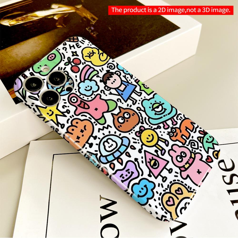 Colorful Doodle Cartoon Phone Case All Inclusive Film Hard Phone Case, Compatible with iPhone 18 Pro Max 17 16 15 14 13 12 11