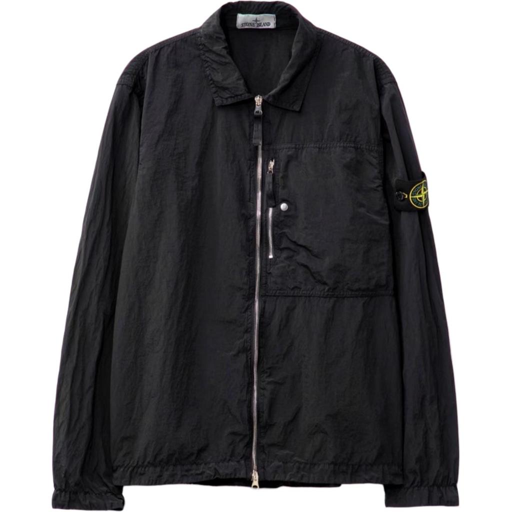 Stone Island Ss25 Nylon Metal Solid Logo Patch Zip Long Sleeve Jacket Men Jacket Black K1S1512000-05S0019-V0029