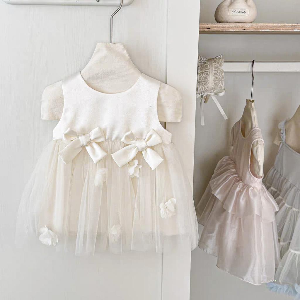 Girls Summer Birthday Party Princess Dress Sweet Bow Tulle Sleeveless Vest Dress For Kids Special Occasions