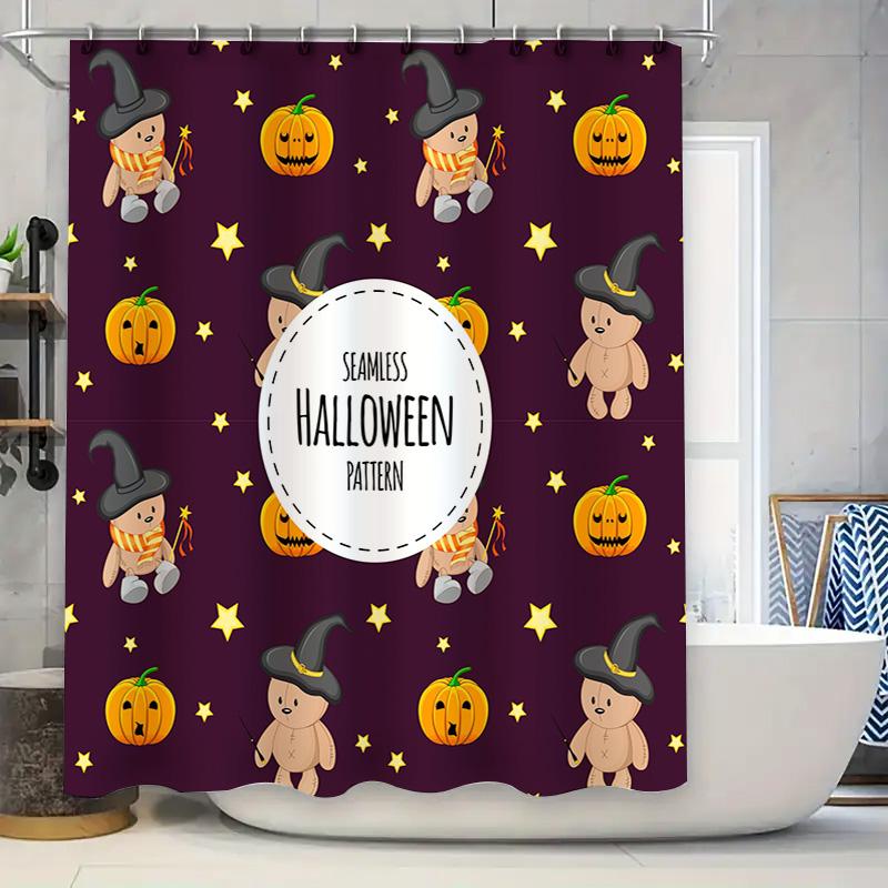 

Halloween Decor Cute Pumpkin Witch Print Shower Curtain For Bathroom Home Decoration (Purple Color) W60H190(CM)-1 Pcs
