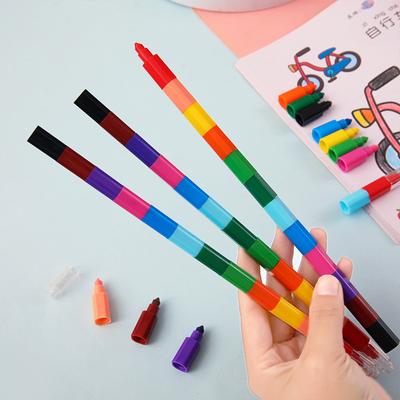 1Pcs 12 Colors Crayon Creative Building Blocks Graffiti Pens For Painting Stationery Student For Kids Square Crayon Oil Pastel