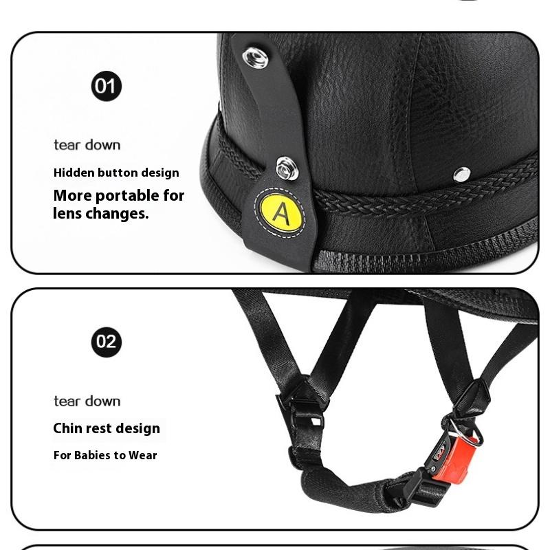 Cruise Vintage Goggles PU Leather Private Helmet Leather Helmet Half Helmet Motorcycle Helmet Locomotive Helmet