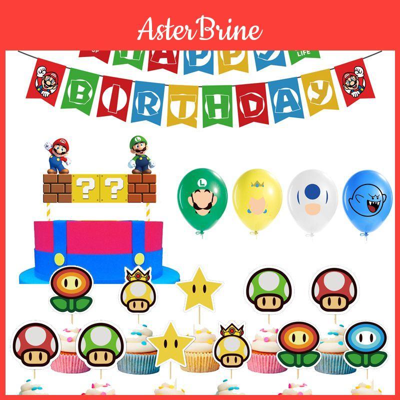 Super Mario Kindergeburtstag Party Deko Anzug Enthält Bunte Luftballons Und Fröhliche Fahne Für Feier