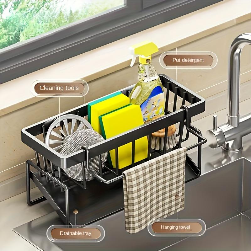 1pc Plastic Kitchen Sink Organizer, Space Saving Sponge, Soap, Brush, and Towel Storage Rack