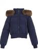 Women's Winter Retro Navy Blue Hooded Cotton-Padded Jacket - Thick & Warm Design