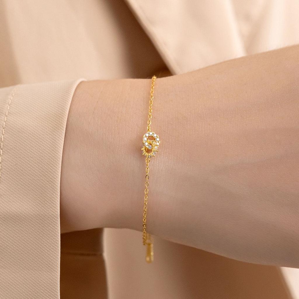 925 Sterling Silver Knot Bracelet - Gold Plated Cubic Zirconia Dainty Bracelet for Women, Elegant Minimalist Jewelry