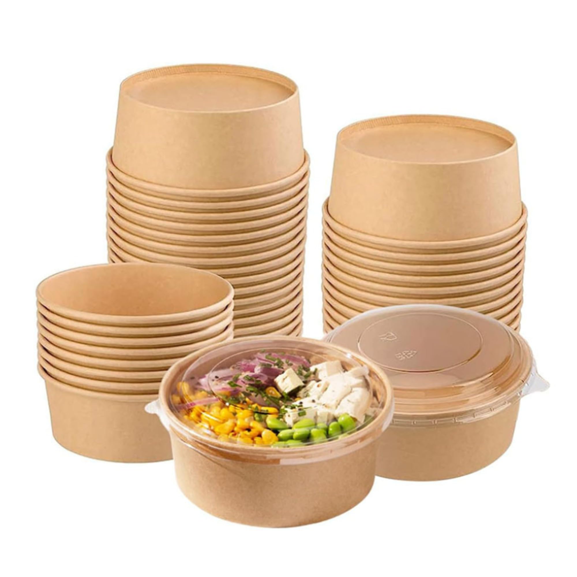 

Asdays Disposable Lunch Disposable Disposable Containers with Lunch Kraft Paper Paper Plates Set of Boxes, Bowls, Lids, Boxes, Bowls, (500ml, 50)