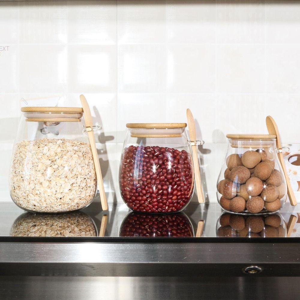 Leak-Proof Glass Storage Jars Wide Mouth Glass Canister Jar Kitchen Canisters  Grains