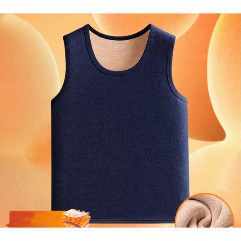 Men's Autumn and Winter Solid Color Sleeveless Warm Undershirt Middle-aged and Elderly Padded and Thickened Cold Bottoming Shirt