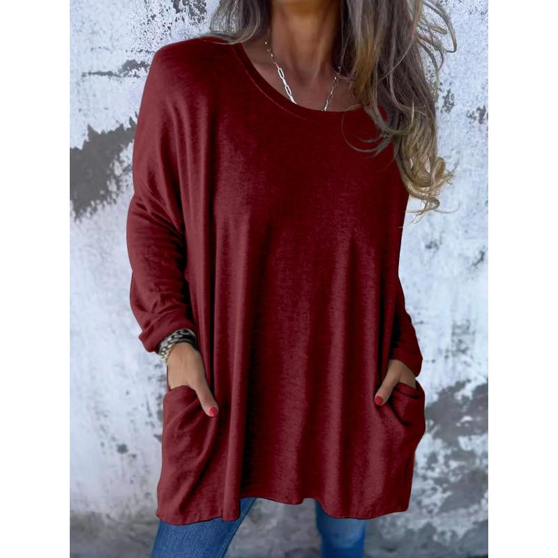IHUASU Women's Fashion Casual Long Sleeve Autumn Winter O-Neck Blouses & Shirts Elegant