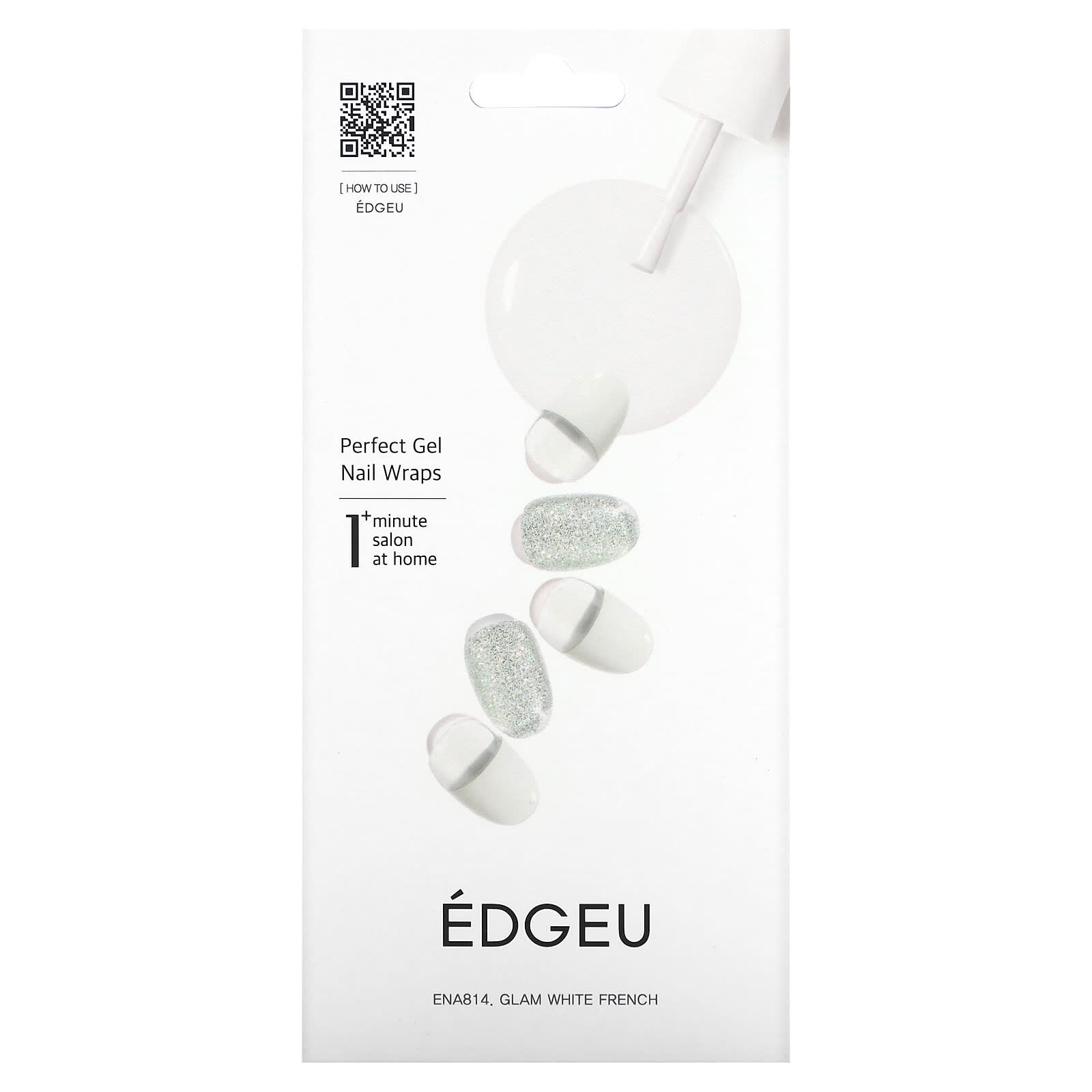 

Edgeu, Perfect Gel Nail Wrap, ENT814, Glam White French, набор из 16 полосок