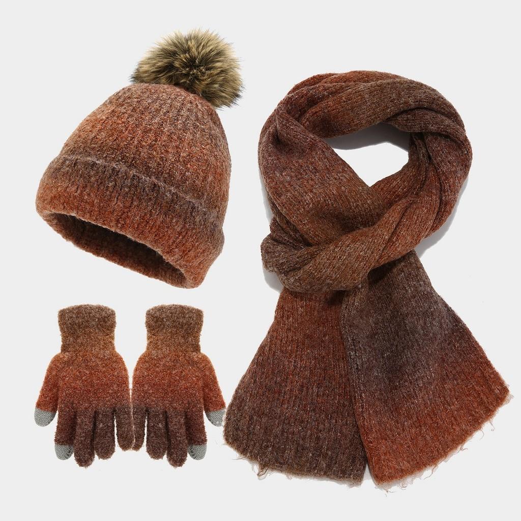 Acryl Strickmütze Schal Handschuhe Set für Herbst Lässiges Damen Mode Accessoire Paket