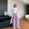 Plaid Pants Women's Spring and Autumn  New High Waist Drape Straight Casual Loose Bf Lazy Wind Wide Leg Pants