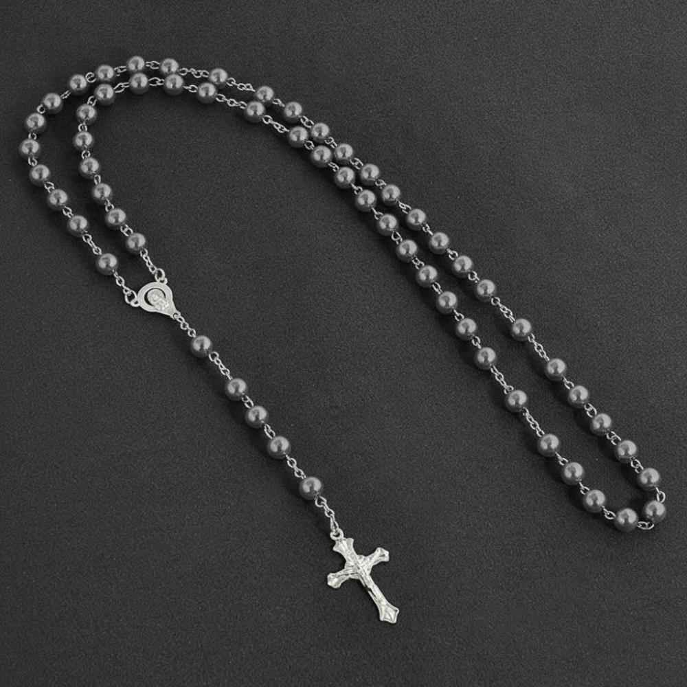 Handgefertigte Perlen Rosenkranzperlen Anhängerkette Vintage Stil Religiöse Anhänger Christlicher Schmuck