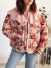 European and American Style Women's 2025 Retro Print Round Neck Single-Breasted Loose Casual Cotton Jacket with Pockets