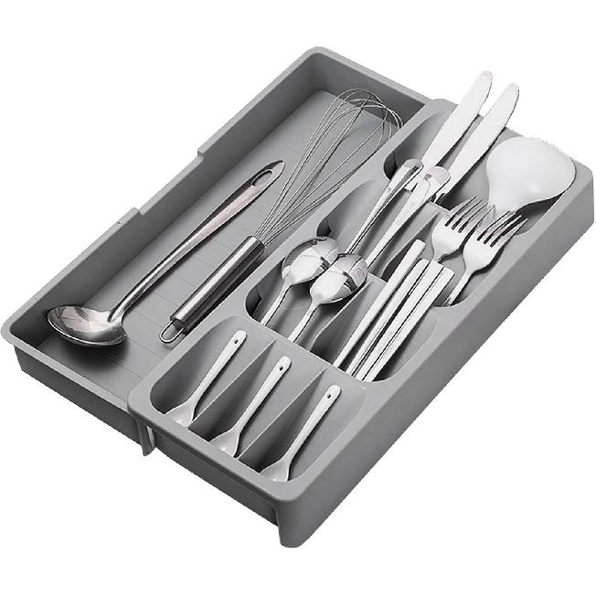 Kitchen Drawer Organizer Tray,Drawer Organiser,Cutlery Tray,Expandable Utensil Tray for Kitchen,Compact Plastic Storage Organisation for Spoons