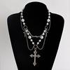 Charm Cross Rosary Necklace Handmade Double-layer Cross Pendant Choker  Girl Gifts