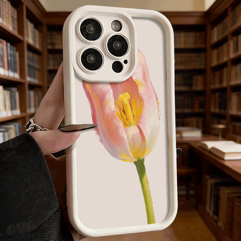 Oil Painting Pink Tulip Soft TPU Shockproof Case For Xiaomi Redmi Note 15 14 13 12 11 Pro Anti-Fall Protective Back Cover
