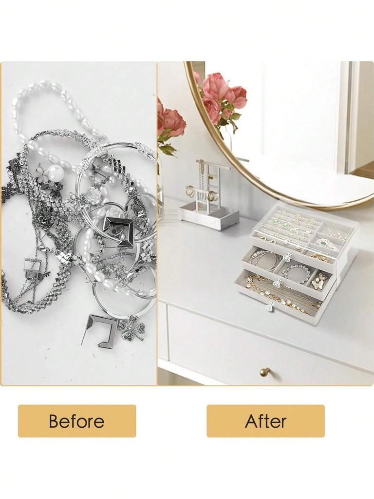 Cutie de depozitare pentru bijuterii, cercei, inel, colier, cutie de prezentare pentru bijuterii, clasificare pentru bijuterii, antipraf, cu capac transparent, cutie de bijuterii