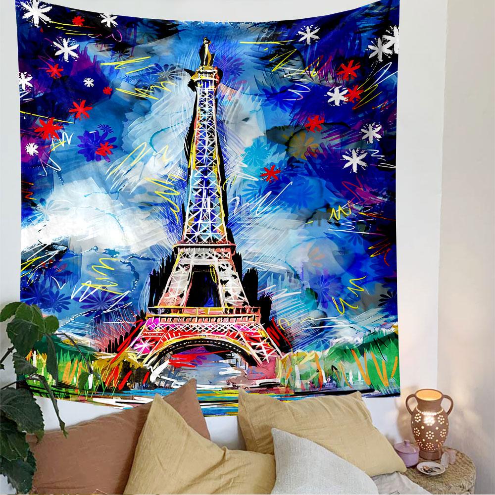Eiffel Tower Graffiti Tapestry Wall Hanging, Colorful Street Art Poster, Urban Wall Decor for Bedroom Living Room Dorm