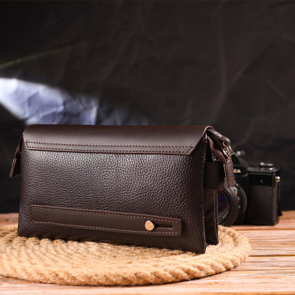 Stylish Men's Clutch Bag Made of Genuine Combined Leather CANPELLINI 21566 Brown