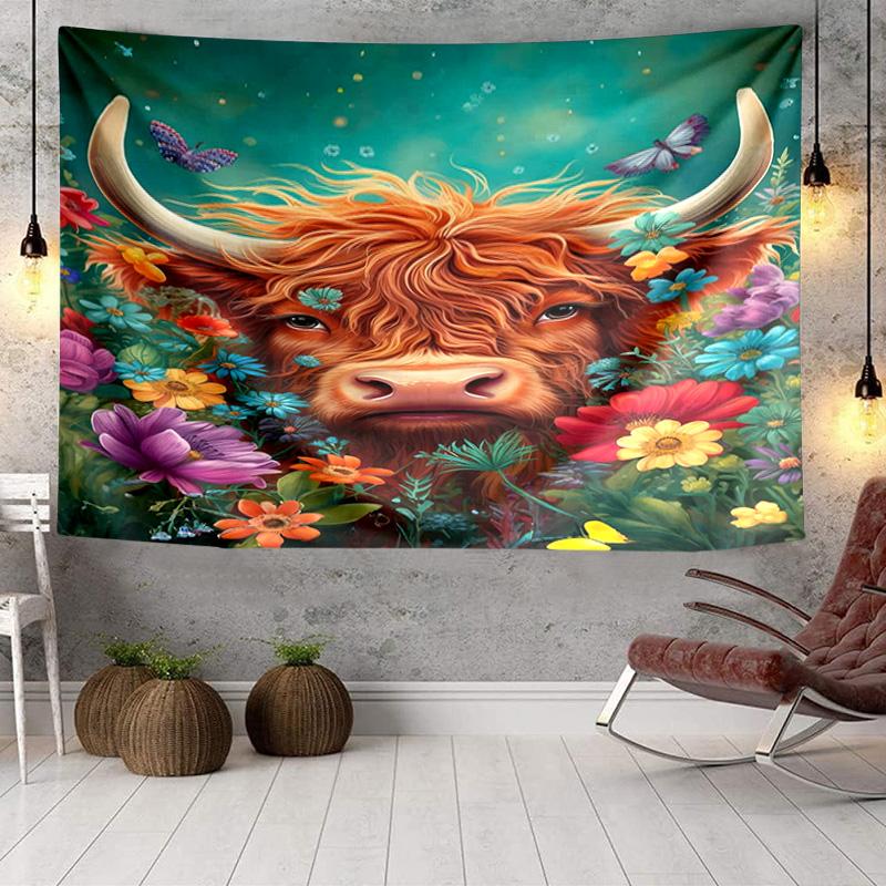Cow In Flower Field Tapestry Room Decoration Wall Hanging for Living Room Bedroom, Dormitory, Birthday and Christmas Gifts
