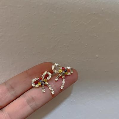Women's Colored Crystal Cubic Ribbon Earrings