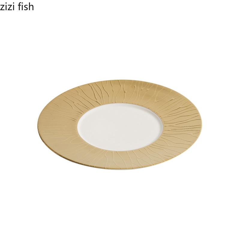 Golden Edged Tree Patterned Ceramic Dining Plate Steak Plate Salad Plate Dessert Plates Hotel Molecular Cuisine Tableware