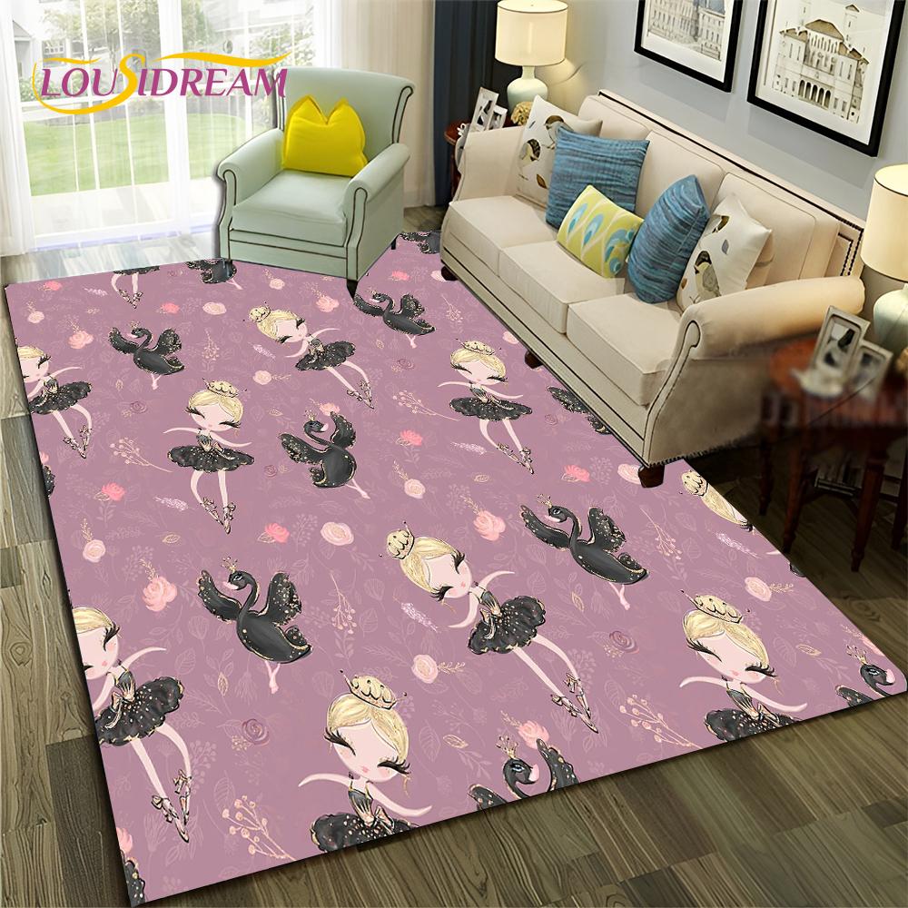 Cartoon Dream Ballet Girl Ballerina Swan Carpet Rug for Home Living Room Bedroom Sofa Doormat Decor,kids Area Rug Non-slip Mat