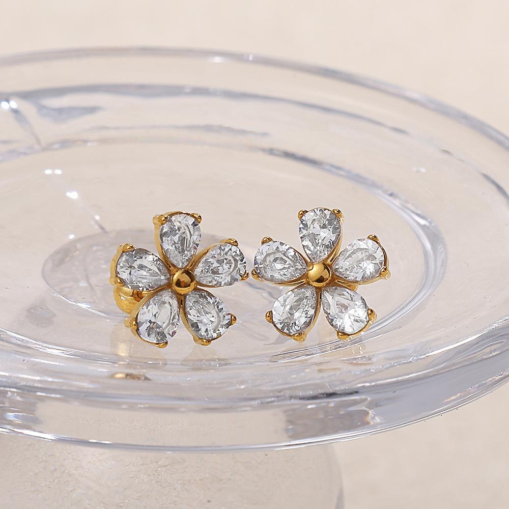 Mini Crystal Flower Stud Earrings for Women Girl Cute Zircon Korean Fashion Sweet Golden Color Plant Gift Zircon pendientes