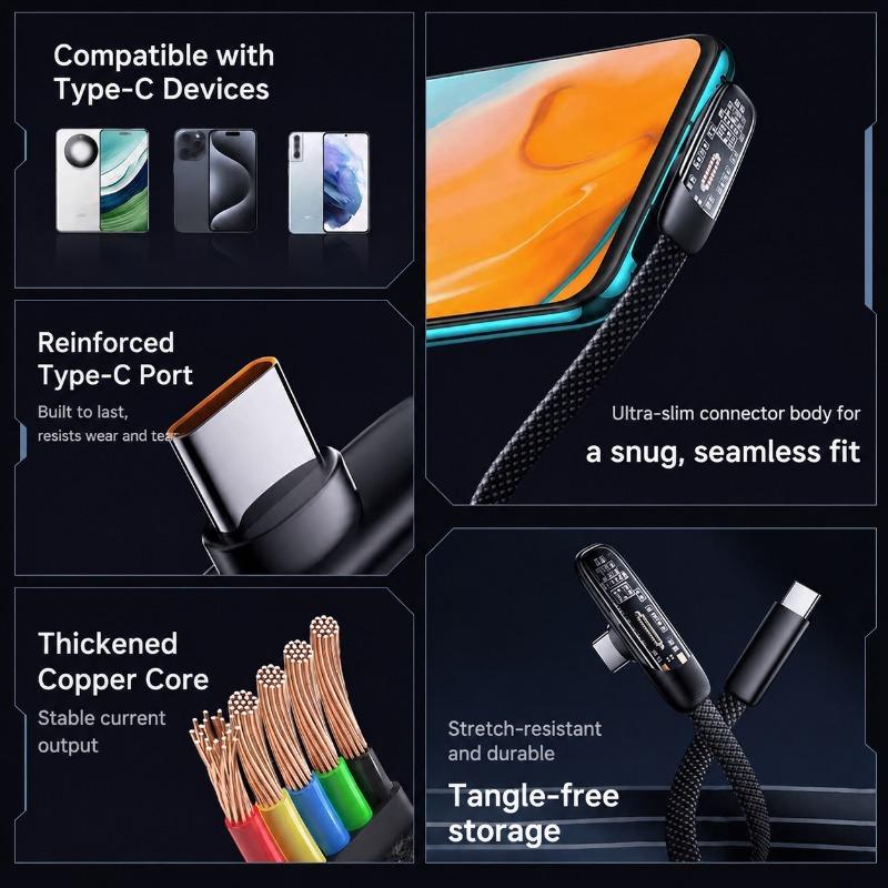 100W Fast Charging USB-C to USB-C Dual Type-C Cable with Flat Wire Compatible with iPhone 17, Huawei, Honor, Xiaomi, eMarker