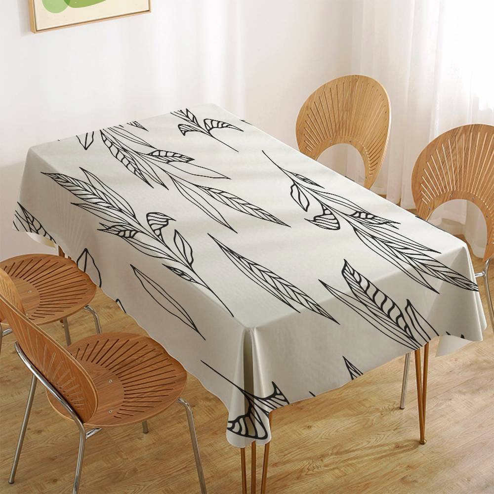 Plant Leaf (Green) Home Tablecloth - Waterproof, Anti-Stain, Rectangular For Dining Decor & Accessories