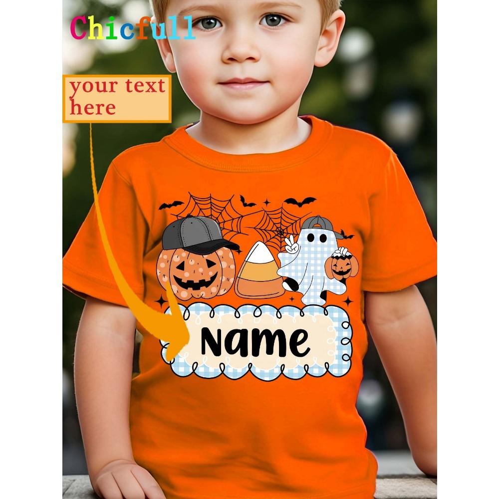 

Индивидуальная футболка с принтом тыквы и именем мальчика на Хэллоуин, незаменимая вещь для крутой праздничной вечеринки 160