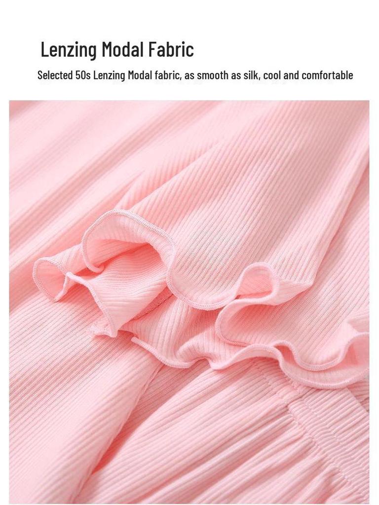 2025 Girls' Ice Silk Pajama Set: Thin Modal Summer Homewear for Small & Medium Children, Cute Style.