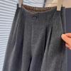 Europäische Graue Plissierte Wollmischung Weitbeinige Hose mit Elastischem Bund für Damen - Herbst/Winter 2025 Schlankmachender Stil