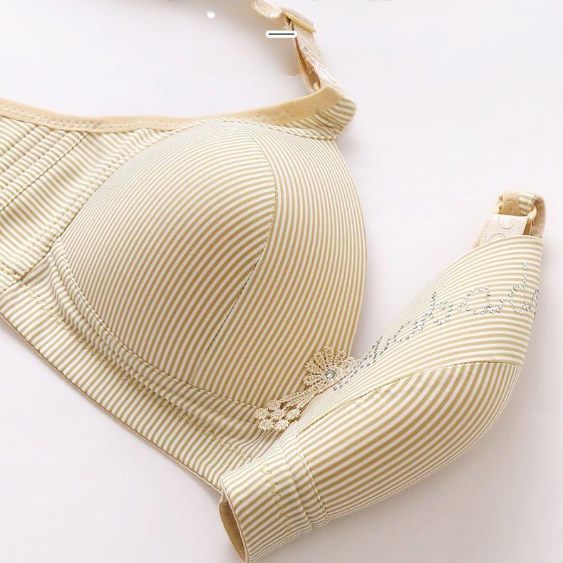 Thin Striped Bra for Women Breathable Without Steel Rings Gathering Bra Comfortable Adjustment Anti Sagging Bra