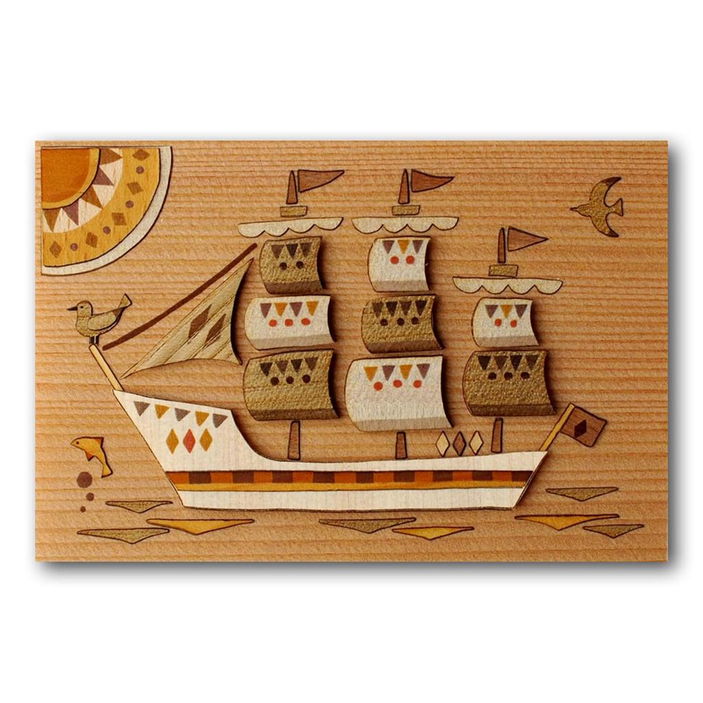 KINOWA "Sailboat" Wood-Paper-Art Original Handmade Kit Vehicle Made in Japan